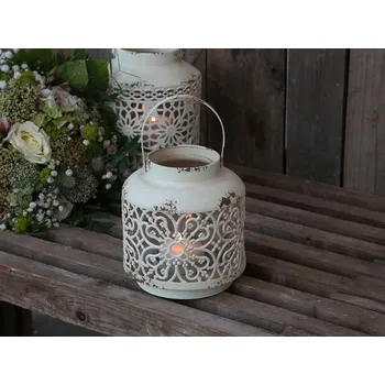 Svícen Krémová antik kovová lucerna Fleur-de-pot - Ø15 *16cm