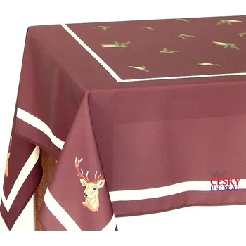 ubrus HEDVA ČESKÝ BROKÁT Ubrus myslivecký TISK jelen a šišky hnědá Rozměr ubrusu: 140x140