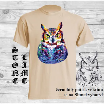 Pánská móda panske-bavlnene_tricko_uv_potisk_neonova_sova Barva: Lime stone - krémová, velikost: L