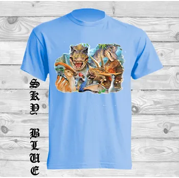 Chlapecké tričko detske-levne-bavlnene-tricko-potisk-selfie-dinosauri Barva: Sky blue - nebesky modrá, velikost: 104