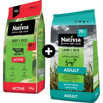 Krmivo pro psa MOJE COMBO NATIVIA: Active 15 kg + Adult Lamb & Rice 15 kg