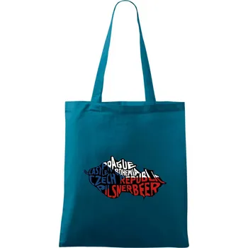 Nákupní taška Mapy - názvy měst - Česko - Taška bavlněná - 42 x 38 cm ( Petrolejová )