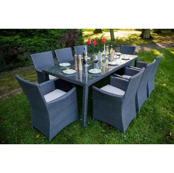 Jídelní set Zahradní jídelní souprava GUSTOSO GRANDE GREY 8+1 umělý ratan