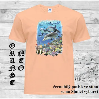 panske-bavlnene_tricko_uv_potisk_hejno_delfini Barva: Orange neo - matně oranžová, velikost: XXL