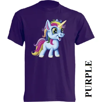 Dívčí tričko detske-levne-bavlnene-tricko-potisk-jednorozec Barva: Purple - purpurová, velikost: 140