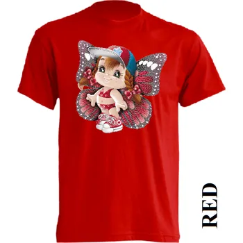Dívčí tričko detske-levne-bavlnene-tricko-potisk-motylek Barva: Red - červená, velikost: 152