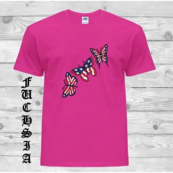 Dívčí tričko detske-levne-bavlnene-tricko-potisk-usa-motyl Barva: Fuchsia - fuchsiová, velikost: 104