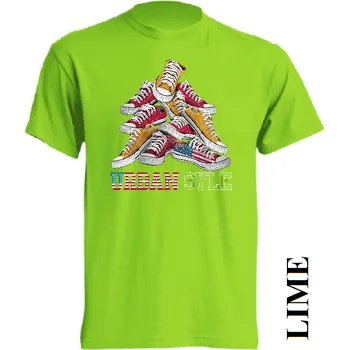 Pánské tričko levne-bavlnene-tricko-potisk-tenisky-urban-style Barva: Lime - limetková, velikost: S