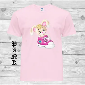 Dívčí tričko detske-levne-bavlnene-tricko-potisk-kralik-bota Barva: Pink - růžová, velikost: 128