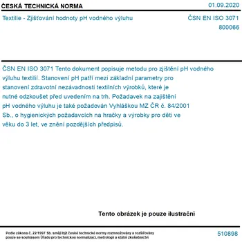 ČSN EN ISO 3071 - Textilie - Zjišťování hodnoty pH vodného výluhu - Tisk