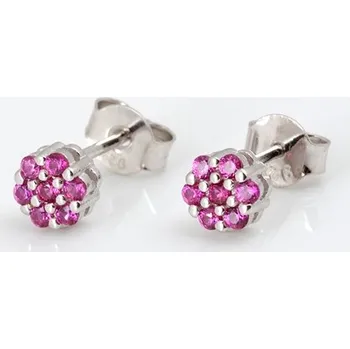 Náušnice Stříbrné náušnice pecičky kytičky s rubínky STNAU1060F