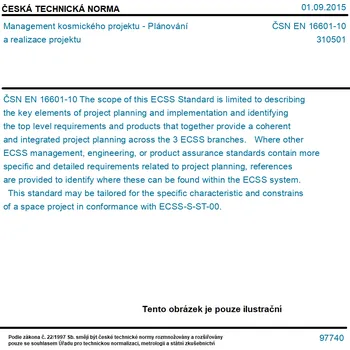 ČSN EN 16601-10 - Management kosmického projektu - Plánování a realizace projektu - Tisk
