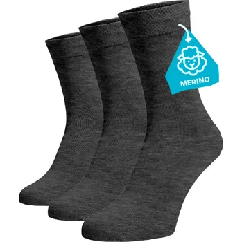 Dámské ponožky Zvýhodněný set 3 párů MERINO vysokých ponožek - šedé Vlna (Merino) 35-38