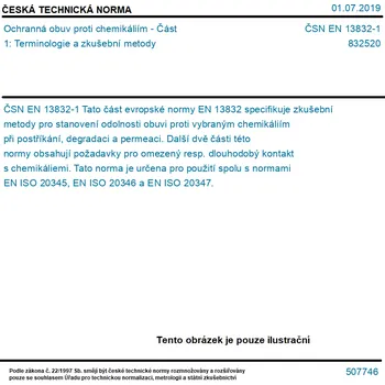 ČSN EN 13832-1 - Ochranná obuv proti chemikáliím - Část 1: Terminologie a zkušební metody - Tisk