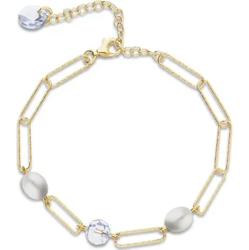 Náušnice Stříbrný pozlacený náramek bílý čirý z pravých říčních perel Trilliant BG4706C6W Krystal