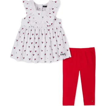 Kojenecká souprava Tommy Hilfiger set oblečení pro holčičky legíny s vrškem červený 24 m