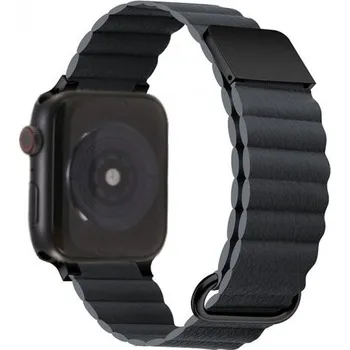 Řemínek na hodinky Kožený magnetický řemínek s kovovými detaily pro Apple Watch 42mm / 41mm / 40mm / 38mm - tmavě šedý