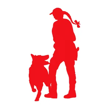 Samolepící dekorace SAMOLEPKA Psovod 002 levá (10 - červená) NA AUTO, NÁLEPKA, FÓLIE, POLEP, TUNING, VLASTNÍ TEXT, TISK, AUTOSAMOLEPKY.cz, POLEPY, OBRÁZEK, LOGO, SAMOLEPKY