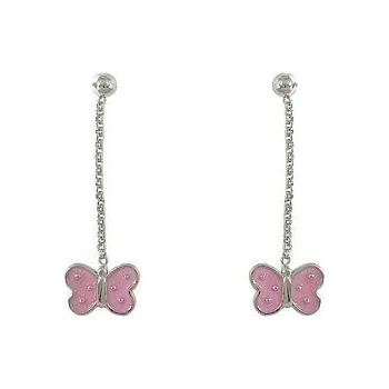 Náušnice Stříbrné náušnice s růžovými motýlky