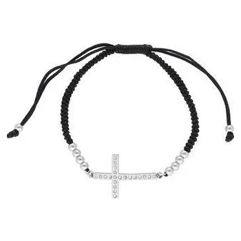 Náramek Doria Náramek na šňůrce KŘÍŽ stříbrný se zirkony N424