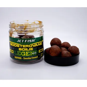 Boilies Boosterované boilie JetFish Legend Range 250ml 24mm Seafood Švestka/Česnek