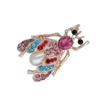 Brož Doria Brož včela rose gold s barevnými krystaly B064