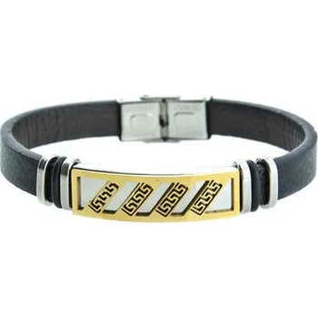 Náramek Doria Náramek černý z kůže a chirurgické oceli A160