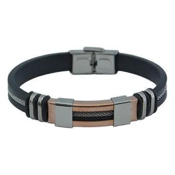 Náramek Doria Náramek černý z kaučuku a chirurgické oceli A112