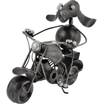 Soška Pes motorkář kovová 15 cm