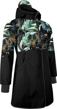 Dámský kabát Unuo Street dámský softshellový kabát s fleecem černý/listy a větvičky