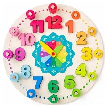 Dřevěná hračka Woody Didaktické hodiny s počítáním, pr. 30,5 cm, mix barev