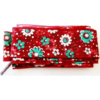 Tkaničky do bot Saténové stuhové tkaničky s kytičkami do bot nebo mikiny, jeden pár - Vínové, 120 cm