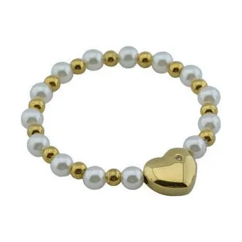 Náramek Doria Náramek zlatý na gumičce perličková se srdcem L105