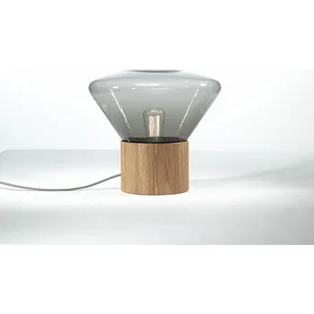 Lampička Brokis PC00849 Muffins wood 01, designová lampa z foukaného skla, kouřové sklo/dřevo, 1x60W E27, výška 34,5cm