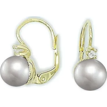 Náušnice Diamantové náušnice s přírodní kulatou šedou perlou, žluté zlato - NK 1207