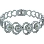 Doria Náramek stříbrný z oceli srdíčkový s perličkami