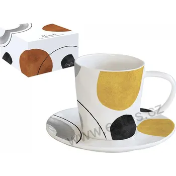 Easy Life ELEMENTS YELLOW porcelánový šálek a podšálek žlutý ovál a černé linky 250ml