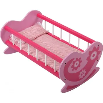 Doplněk pro panenku Dřevěná kolébka pro panenky růžová