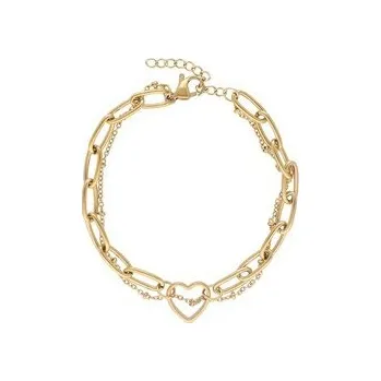 Náramek Doria Náramek se srdcem řetízkový zlatý z oceli G603