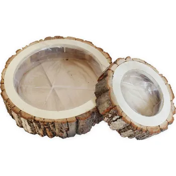 Zahradní dekorace Miska obal dřevo 2ks/28/18cm natural (541700)