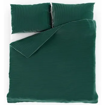 Povlečení Kvalitex Saténové povlečení s proužkem tmavě zelené 140 x 200, 70 x 90 cm zipový uzávěr