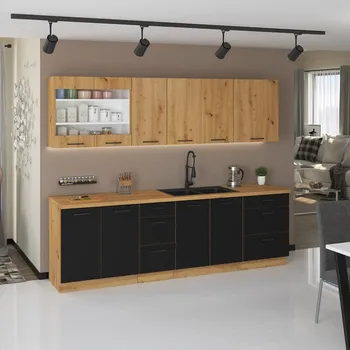 Kuchyňská linka Kuchyňská linka Modena 260 cm černá/dub artisan