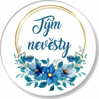 Svatební dekorace Placka - malá 44 mm - tým nevěsty modré květy - 1 ks