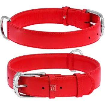 Obojek pro psa WAU DOG Plochý kožený obojek červené barvy Obvod krku: 19-25 cm, 	šířka: 9 mm