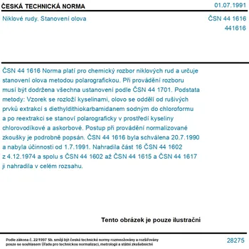 ČSN 44 1616 - Niklové rudy. Stanovení olova - Tisk