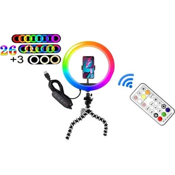 Fotoateliérová technika RGB Prstencová lampa, kruhové světlo ring led light set 26cm 1x stolní stativ (RGB15)