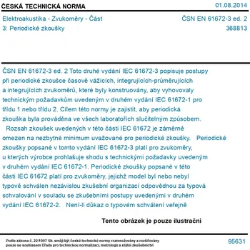 ČSN EN 61672-3 ed. 2 - Elektroakustika - Zvukoměry - Část 3: Periodické zkoušky - Tisk