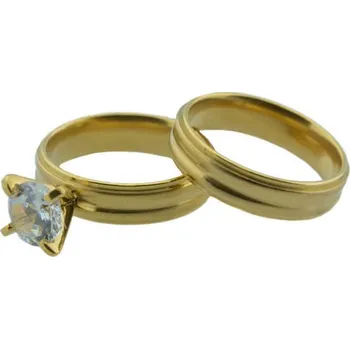 Prsten Doria Prsteny (set) z oceli zlaté s kamínkem M091 Velikosť: 51 / 52