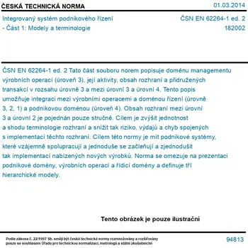 ČSN EN 62264-1 ed. 2 - Integrovaný systém podnikového řízení - Část 1: Modely a terminologie - Tisk