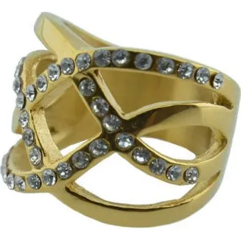 Prsten Doria Prsteny (set) z oceli zlaté s kamínky M092 Velikosť: 51 / 52